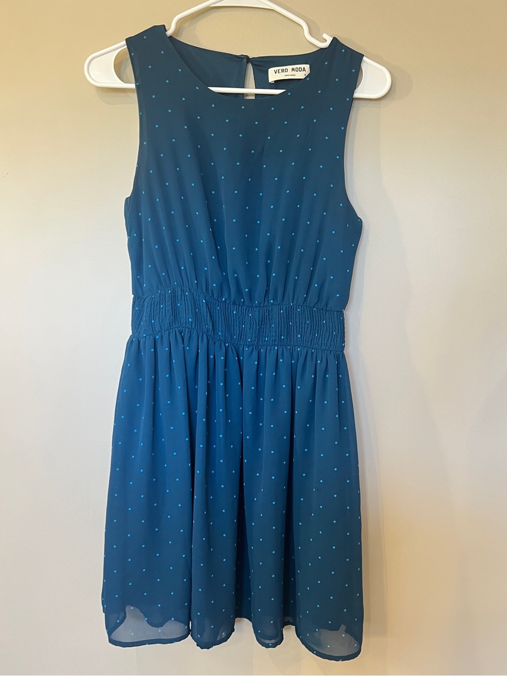 Vero Moda Blue Polka Dot Sleeveless Fit & Flare Dress Size Small - Picture 2 of 6